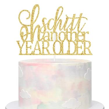 Imagem de Oh Schitt Another Year Older Cake Topper, Creek Theme Birthday Party Decorações Supplies, 30th 40th 50th 60th 70th 80th Bday Decor Sign for Men Women, Double sided Glitter
