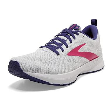 Imagem de Brooks Tênis de corrida feminino Revel 5 Neutral, Branco/Azul marinho/rosa, 41