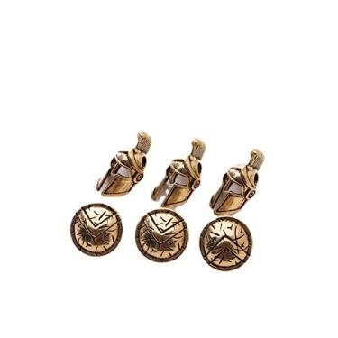 Imagem de Conjunto de 3 peças de metal liga de zinco vintage guerreiros espartanos escudo capacete escudo 2 peças berloques para pulseira colar chaveiro faça você mesmo joias fazendo ferramentas ao ar livre contas paracord acessórios de tecido (latão)