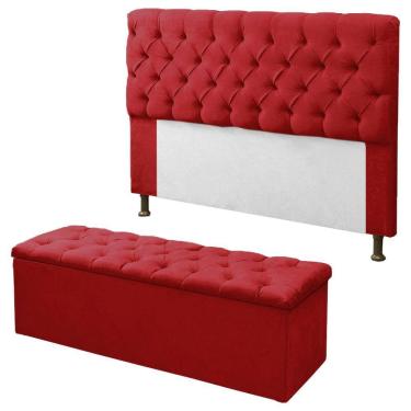 Imagem de Kit Cabeceira + Calçadeira Baú Sofia Queen 160cm Corino Vermelho - LM DECOR