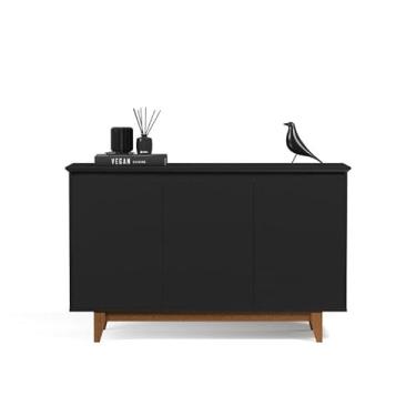 Imagem de Buffet/Balcão/Bancada/Aparador FL 3 Portas Retrô Com Estrutura dos Pés em madeira Sem Puxadores Tampo e Portas em MDF Usinados Amplo Espaço Interno Para Objetos Cor Preto