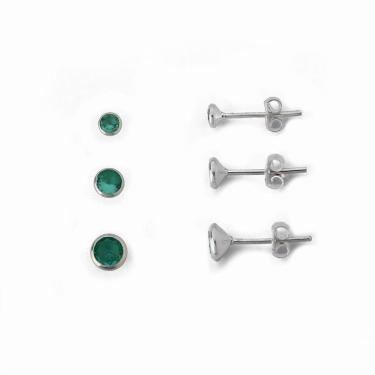 Imagem de Kit Trio De Brincos Ponto De Luz Prata 925 Verde Claro
