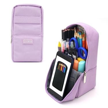 Imagem de Estojo de lápis vertical YOCEWECA de grande capacidade com zíper roxo