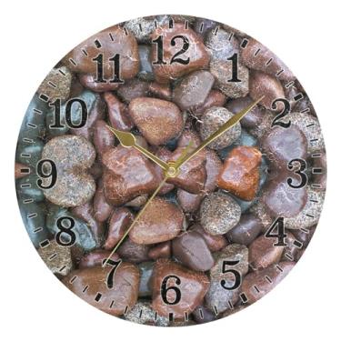 Imagem de JUNZAN Relógios de banheiro redondos de pedra marrom para parede 25,4 cm relógio externo com interior e exterior para escola casa sala de estar parede