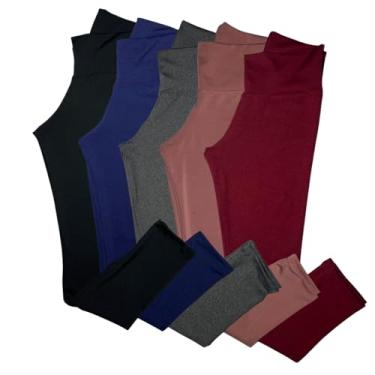 Imagem de Kit 5 Calças Legging Suplex Fitness Treino, Preto, Azul Marinho, Rosê, Cinza e Bordô, G