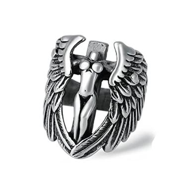 Imagem de OIDIMS Goddess Anel de Aço Inoxidável Asa de Anjo Punk Cross Rock Gótico Biker Band Personalizado Vintage Masculino para Homens Mulheres Presentes da Moda Pai Bff Aniversário Natal Ajuste Confortável