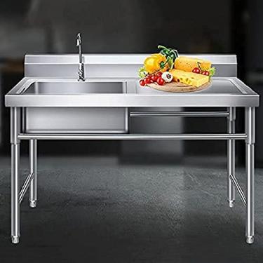 Imagem de Pia comercial, pia de aço inoxidável, pia de restaurante, pia industrial, pia autônoma com suportes e bancada de trabalho, para cozinha de restaurante de garagem ao ar livre, pia esquerda, 0