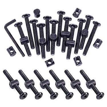 Imagem de Swpeet 51 peças de parafusos pretos M6 × 55 mm para berço, cabeça sextavada para berço e porcas com 1 chave Allen perfeita para móveis, berços, parafusos (M6 x 55 mm)