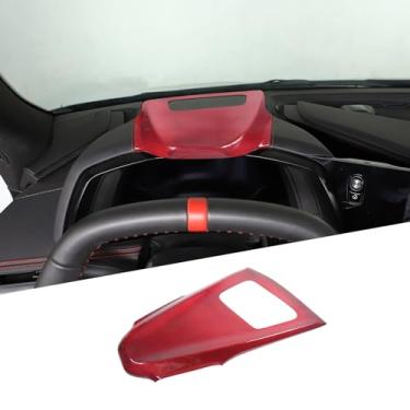 Imagem de Fgtagtal Capa de painel de instrumentos de painel superior de fibra de carbono real adequada para Chevrolet Corvette C8 Stingray 2020-2023, acessórios decorativos de moldura de painel superior de console, com HUD (vermelho)