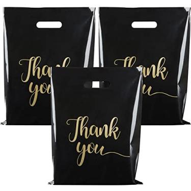 Imagem de ZORRITA Pacote com 100 sacolas de mercadoria Thank You, sacolas de compras de varejo de 30,5 x 38,5 cm, sacolas de presente de plástico extragrossas para boutique de (preto)