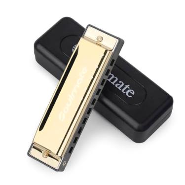 Imagem de Soulmate Blues Gaita Boca Órgão Gaita 10 Furos 20 Tons Chave de C Gaita Diatônica com Estojo para Crianças, Adultos, Iniciantes, Profissionais e Estudantes, Ouro