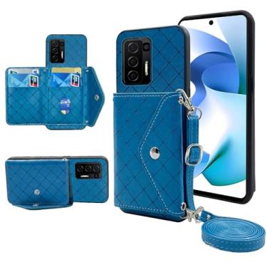 Imagem de Furiet Capa carteira compatível com BLU F91 5G 2022 com alça de ombro transversal, suporte para cartão de crédito, compartimento para cordão, acessórios para celular, capa para celular azul 91F 6,8