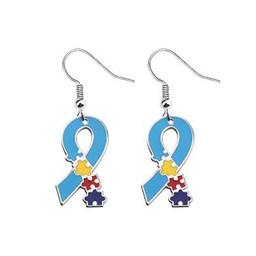 Imagem de Colar em Y com fita de autismo, presente de joias de conscientização de Asperger para mãe com autismo/professora de autismo/mulheres autistas, Metal, Liga metálica.