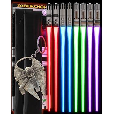 Imagem de Palhitos de sabre de luz iluminados de LED Star Wars, palitos de sabre de sabre de luz brilhante, reutilizáveis, sabres de sushi, divertidos, geeky starwars, conjunto de 4 pares, abridores de garrafas