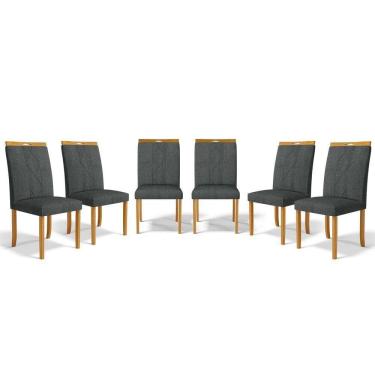 Imagem de Kit Com 6 Cadeiras Ana Madeira Maciça Estofadas Para Mesa De Jantar Linho Chumbo 406