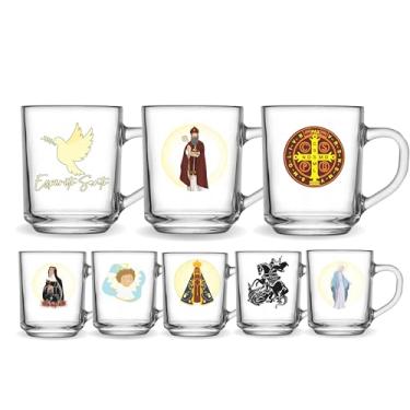 Imagem de Kit 3 Canecas De Café 255ml Gospel Vidro Santos Católico Lembrancinha Personalizada Artigo Religioso Presente Sagrado Igreja Gospel Refrigerante Bebidas (São Bento)