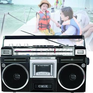 Imagem de com CD Cassette Player Com, gravador de rádio cassete, CD Player portátil Boombox com Bluetooth, controle remoto, rádio FM, reprodução de MP3 USB, entrada AUX de 3,5 mm, entrada para fone de