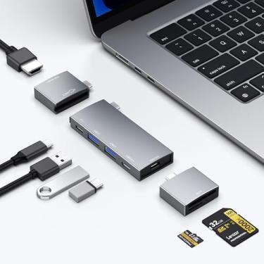 Imagem de Hub USB C para MacBook, Hub USB 7 em 2, para porta Thunderbolt 4, HDMI 4K 60Hz, 2 USB C, 2 portas de dados USB A, leitor de cartão SD microSD para MacBook Pro de 13 polegadas, MacBookAir M1 M2 M3 iPad