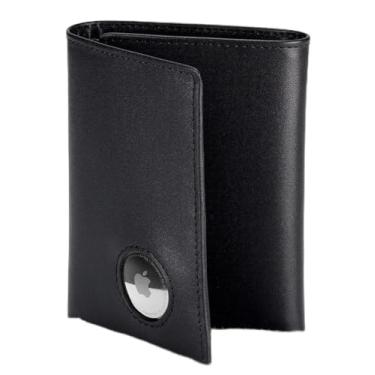Imagem de Stealth Mode Carteira masculina com bloqueio de RFID com suporte para Airtag – dobra tripla com 9 compartimentos para cartão de crédito, janela para identidade, compatível com Apple Air Tag, couro Napa, grande capacidade, Preto, Carteira masculina de couro com três dobras RFID