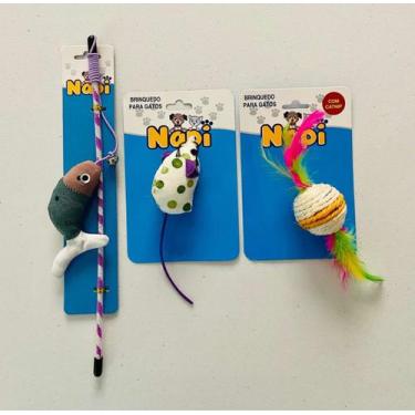 Imagem de Brinquedos Para Gatos Kit Bolinha Vara Varinha Rato Sino Cat - Napi