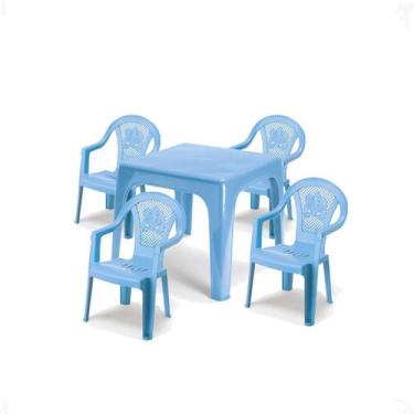 Imagem de Mesinha Kids Infantil Azul 46X38Cm + 4 Cadeira Poltroninha - Injeplast