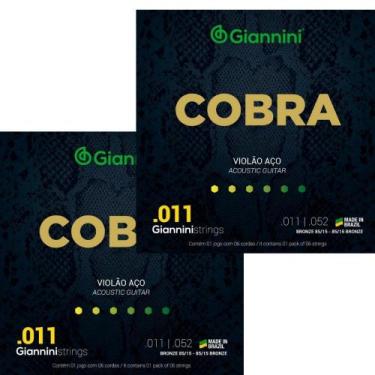 Imagem de Kit 2 encordoamento violão aço giannini geeflk cobra .011 bronze, BRON