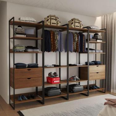 Imagem de Closet Industrial Casal Completo Loft Amêndoa 4 Módulos Cabideiro com 