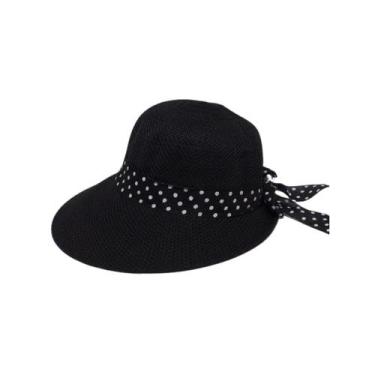 Imagem de Chapéu Feminino Preto Palha de Bolinha com Laço - Criar Gift Shop