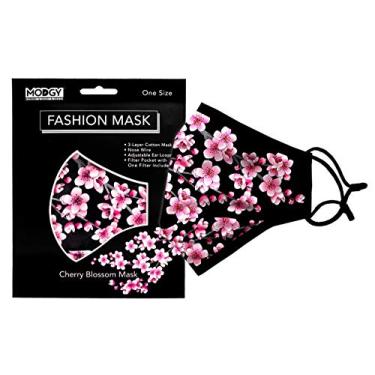 Imagem de MODGY Máscara facial de tecido de 3 camadas com inserção de bolso de filtro, arame para nariz, alças de orelha ajustáveis, respirável, reutilizável, lavável, mulheres, homens, adultos, flor de cerejeira