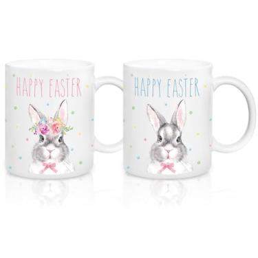 Imagem de JarThenaAMCS 2 peças Caneca de Páscoa Sr. e Sra. Coelhos Caneca de Café Coelhinho Bonito Copo de Chá de Cerâmica para Feliz Páscoa Primavera Festa Casa Escola Escritório Mesa Centros de Mesa Presente