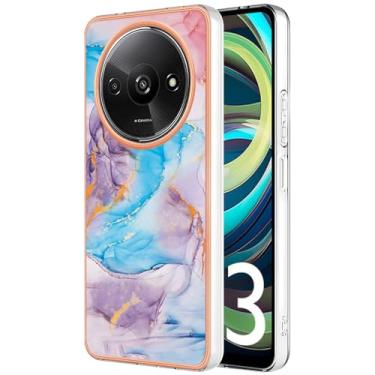Imagem de Monwutong Capa de telefone slim fit para Redmi A3, capa moderna com estampa de mármore IMD brilhante para meninas, capa de proteção de tela e câmera para Redmi A3, IMDA mármore azul