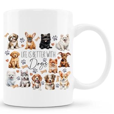 Imagem de Zomhix Caneca de cachorro fofa, caneca de café para cães, canecas de cachorro para amantes de cães, presentes para mães de cães, presentes para amantes de cães, presentes para donos de cães, Life is