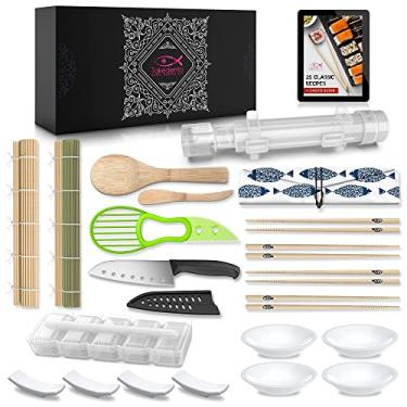 Imagem de Takedento Kit para fazer sushi – Kit de sushi 23 em 1 com máquina de rolo de bazuca de sushi, máquina de rolo de tapete de bambu, faca de chef, pauzinhos, molde de Nigiri, pá de arroz – Kit fácil de