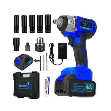 Imagem de Parafusadeira Furadeira de Impacto Pneumática com 2 Baterias de Lítio 