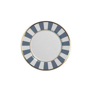 Imagem de Prato de Sobremesa de Cerâmica Blue Strip com Borda Dourada 19,5cm - U