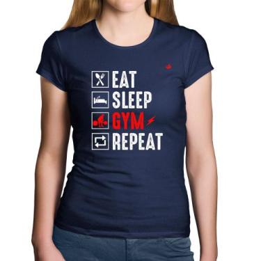 Imagem de Baby Look Algodão Eat, Sleep, Gym, Repeat - Foca na Moda, Marinho, GGG