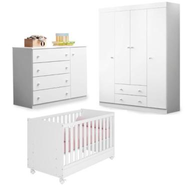 Imagem de Jogo de Quarto Infantil Roupeiro Maria MDP + Cômoda + Berço Mini Cama 