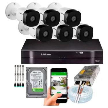 Imagem de Kit 6 Câmeras Intelbras 1120b Hd Dvr Mhdx Full hd 8 Canais Completo