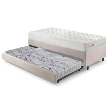 Imagem de Bicama Box Solteiro Linho Bege 88x188x28 cm com Colchão Ecoline D33 Es