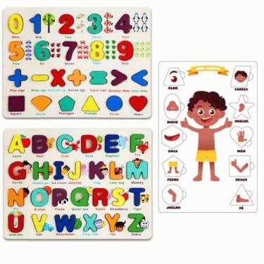 Imagem de Brinquedo Educativo Quebra Cabeça Números e Letras Colorido Aprendizag