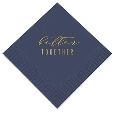 Imagem de Weddingstar Guardanapos dourados para coquetéis, 3 camadas, azul-marinho - Better Together