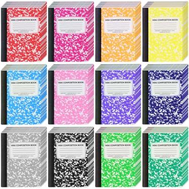 Imagem de Pacote com 72 mini cadernos de composição, livros de composição fofos, caderno de bolso pequeno pautado estreito para crianças, estudantes, faculdade, escritório, diário de mármore de bolso, 12 cores