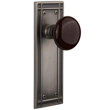 Imagem de Nostalgic Warehouse Placa de missão com puxador de porcelana marrom, manequim único, estanho antigo