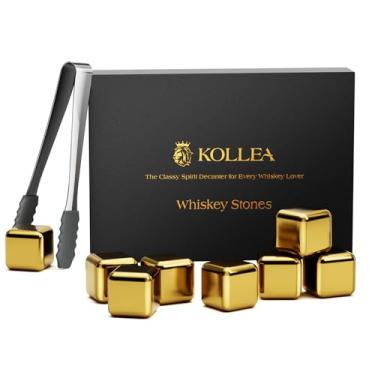 Imagem de Kollea pedras de uísque, 8 pacotes de pedras de resfriamento de uísque de aço inoxidável dourado, cubo de gelo reutilizável para beber, acessórios para bebidas de coquetel de rum, kit de bar