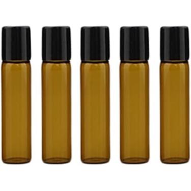 Imagem de 5 frascos roll-on marrom de 5 ml, vidro vazio, óleo essencial, perfume, mini frascos para cosméticos, óleos essenciais, recipientes recarregáveis