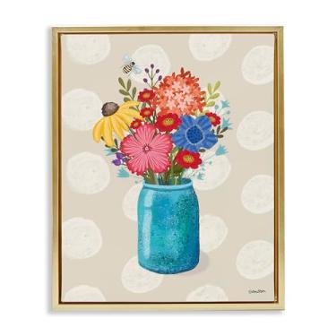Imagem de Stupell Industries Vaso de flores de bolinhas emoldurado em tela flutuante design de arte de parede por Lori Deiter, moldura flutuante dourada, 64 x 78 cm