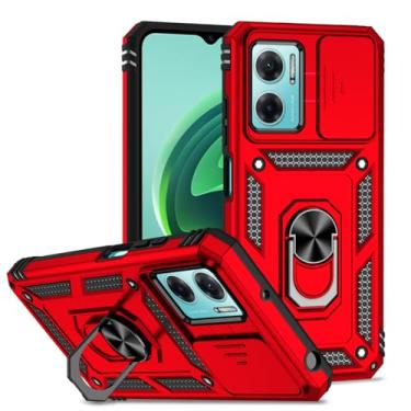 Imagem de Tothedu Capa para Redmi 10 5G, capa para Redmi Note 11E/Redmi 11 Prime 5G com capa para câmera deslizante, anel giratório de 360°, capa magnética à prova de choque para Xiaomi Redmi 10 5G vermelha