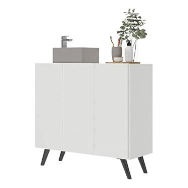 Imagem de Gabinete Banheiro 3 Portas Retrô 90cm Multimóveis V5030 Branco/preto