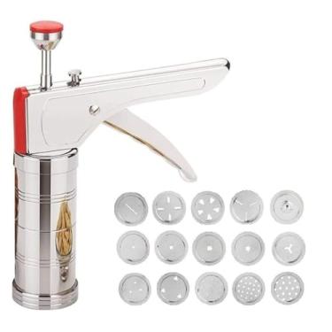 Imagem de Prensa de cozinha de aço inoxidável para macarrão Murukku manual Sev Massa Noodle Maker 15 lâminas | Sev Sancha Chakli Machine Indian Snacks Maker | Gathiya Murukulu Janthikulu | Idiyappam Murukku