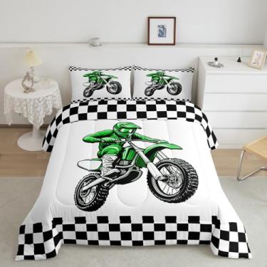 Imagem de Feelyou Conjunto de cama para crianças, meninos, meninas, solteiro, corrida, motocross, motociclista, adultos, ultramacio, esportes radicais, conjunto de edredom preto e branco